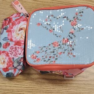 Floral Sequin Women's Bag Set - Pink and Gray